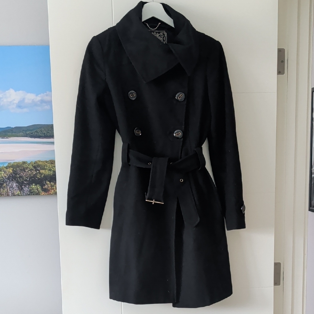 Guess Black Double-Breasted Wool Trench Coat